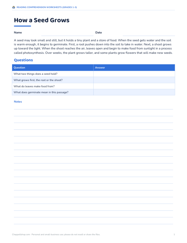 Preview of Printable How a Seed Grows Worksheet