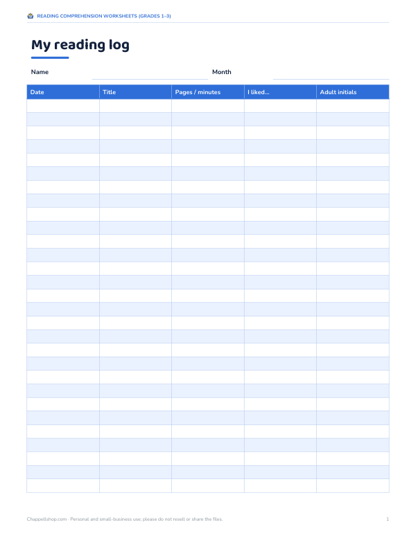 Preview of Printable Reading Log