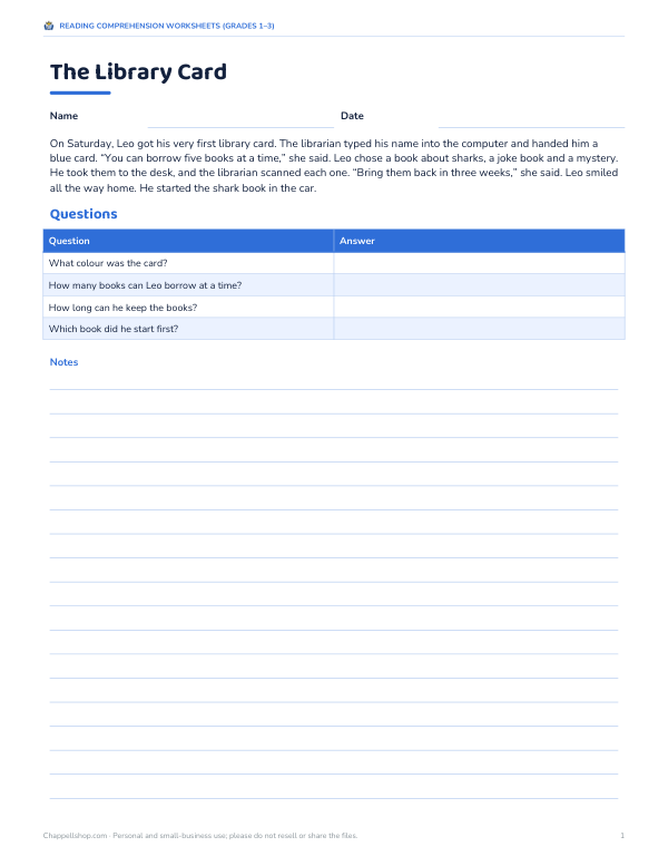 Preview of Printable Reading Comprehension Worksheet